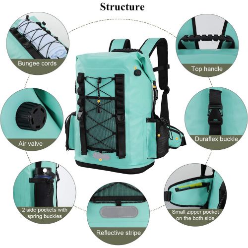  MIER 100% Waterproof Insulated Backpack Cooler Soft Cooler Bag with Roll Top Closure for Hiking, Beach, Picnics, Camping, Fishing, Kayaking, 30L, Black