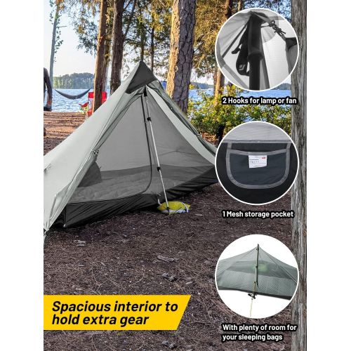  MIER Lanshan Ultralight Tent 3-Season Backpacking Tent for 1-Person or 2-Person Camping, Trekking, Kayaking, Climbing, Hiking