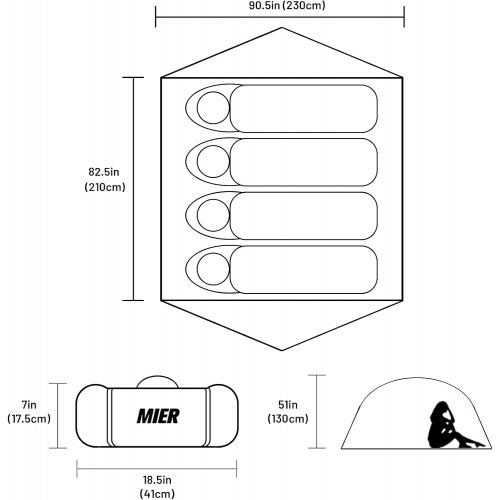  MIER Ultralight Waterproof Backpacking Tent for 3-Person or 4-Person Lightweight Camping Tents with Footprint, Easy Setup