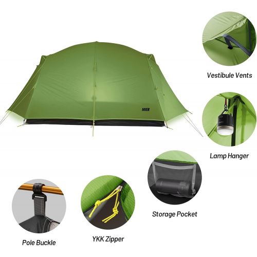  MIER Ultralight Waterproof Backpacking Tent for 3-Person or 4-Person Lightweight Camping Tents with Footprint, Easy Setup