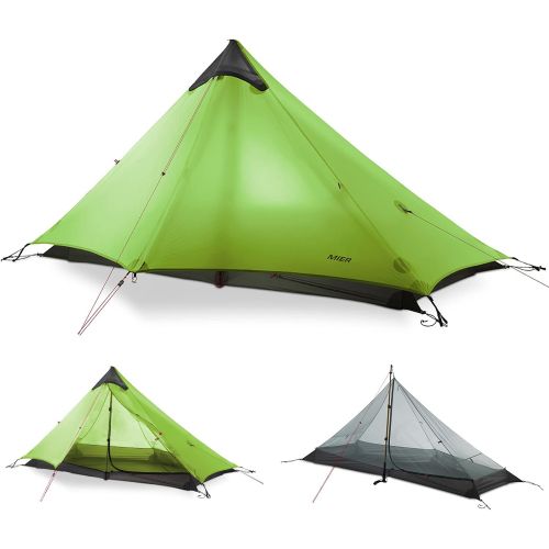  MIER Lanshan Ultralight Tent 3-Season Backpacking Tent for 1-Person or 2-Person Camping, Trekking, Kayaking, Climbing, Hiking (Alpenstock is NOT Included)