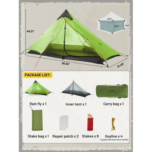  MIER Lanshan Ultralight Tent 3-Season Backpacking Tent for 1-Person or 2-Person Camping, Trekking, Kayaking, Climbing, Hiking (Alpenstock is NOT Included)