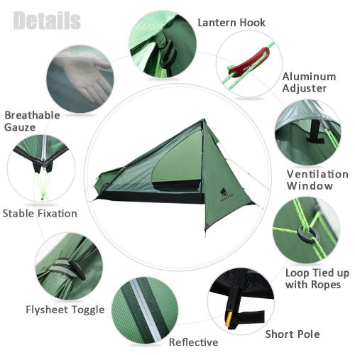  MIER GEERTOP Portable 1 Person Backpacking Tent - Ultralight 3 Season Single Camping Tent Waterproof & Lightweight Trekking Pole (Not Include) Tent for Camp, Hiking, Traveling - Easy Se