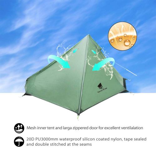  MIER GEERTOP Portable 1 Person Backpacking Tent - Ultralight 3 Season Single Camping Tent Waterproof & Lightweight Trekking Pole (Not Include) Tent for Camp, Hiking, Traveling - Easy Se