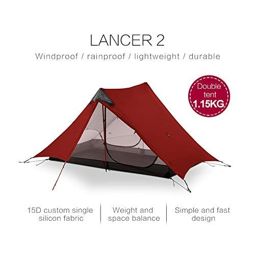  MIER 3F UL Gear 2018 Lancer 2 2 Person Oudoor Ultralight Camping Tent 3 Season Professional 15D Silnylon Rodless Tent Red