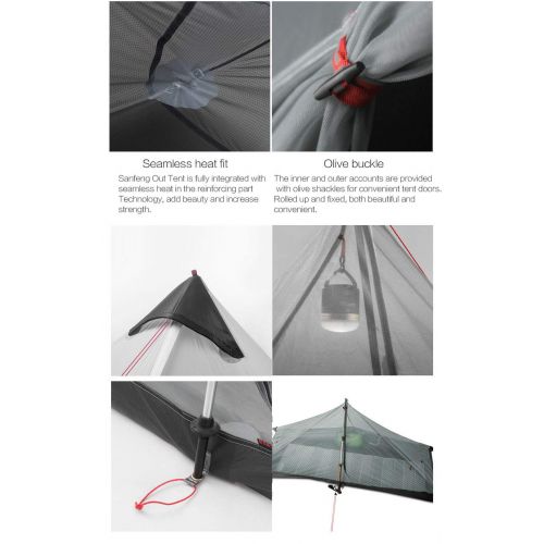 MIER 3F UL Gear 2018 Lancer 2 2 Person Oudoor Ultralight Camping Tent 3 Season Professional 15D Silnylon Rodless Tent Red