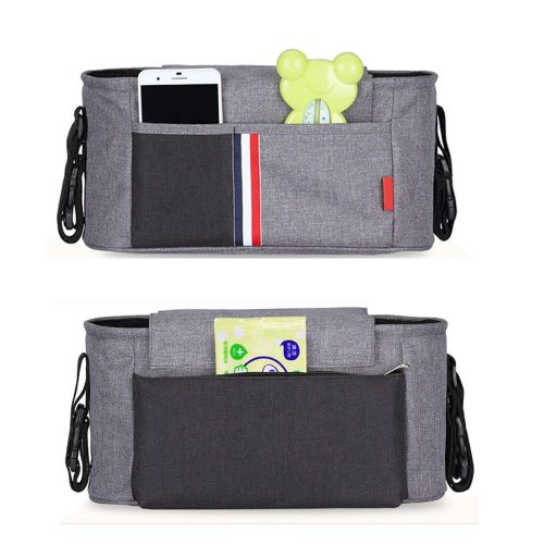  MIFXIN Baby Stroller Bag Organizer Hanging Storage Bag Universal Fit Diaper Bag for Large Pushchair with Adjustable Shoulder Straps 2 Bottle Holders Mobile Phone Holder (Black)