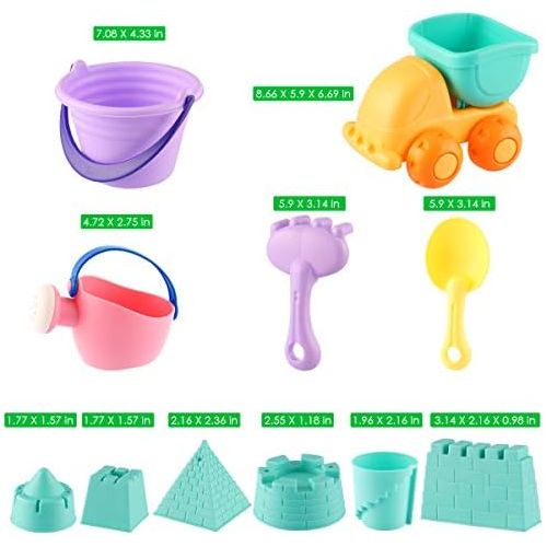  MIFXIN Kids Beach Toys Toddlers Sand Toys Set 12Pcs with Sand Truck Bucket Shovels Rakes Beach Castle Molds Water Can Storage Bag