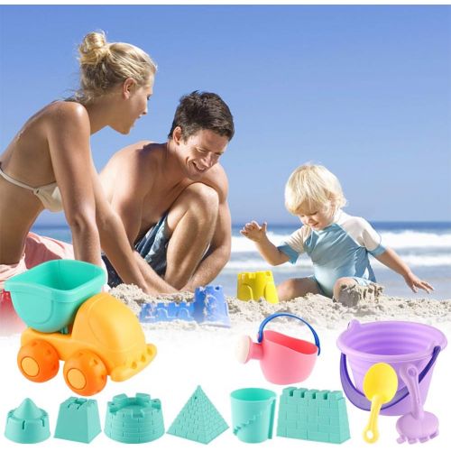  MIFXIN Kids Beach Toys Toddlers Sand Toys Set 12Pcs with Sand Truck Bucket Shovels Rakes Beach Castle Molds Water Can Storage Bag