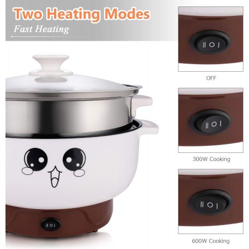  [아마존베스트]MIFXIN Electric Skillet Non-Stick Multifunctional Small Electric Grill Pot & Skillet Cooker for Cooking Rice Hotpot Simmer Steamed Eggs Frying 110V (2L with Steamer)
