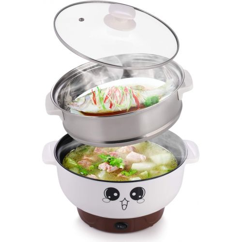  [아마존베스트]MIFXIN Electric Skillet Non-Stick Multifunctional Small Electric Grill Pot & Skillet Cooker for Cooking Rice Hotpot Simmer Steamed Eggs Frying 110V (2L with Steamer)