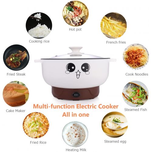  [아마존베스트]MIFXIN Electric Skillet Non-Stick Multifunctional Small Electric Grill Pot & Skillet Cooker for Cooking Rice Hotpot Simmer Steamed Eggs Frying 110V (2L with Steamer)