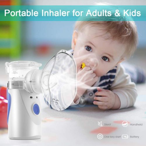  MIFXIN Portable Handheld Nebulizer Atomizer Steam Inhaler Vaporizer Mini Mesh Nebulizer for Kids Adults Daily Home Use, Two Power Supply（Battery & USB）