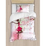 MIGAGA Kids Room Duvet Cover Set,Ballet Butterfly Fairy Ballerina Princess Dancer Flowers Tree Branch Floral Girls Party Print,Decorative 3 Piece Bedding Set with 2 Pillow Shams