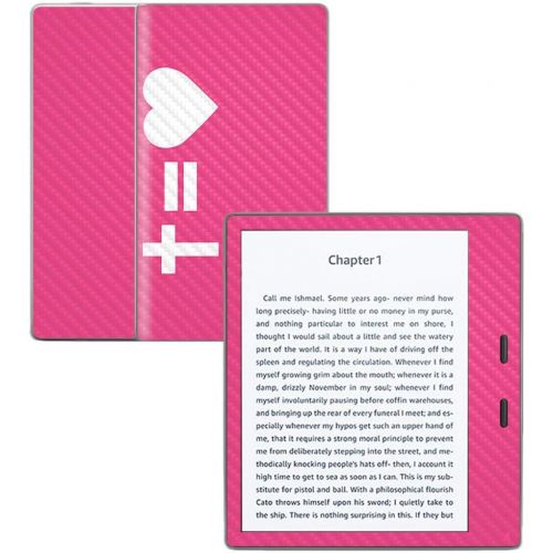  MightySkins Carbon Fiber Skin for Amazon Kindle Oasis 7 (9th Gen) - Cross Equals Love Pink | Protective, Durable Textured Carbon Fiber Finish | Easy to Apply | Made in The USA