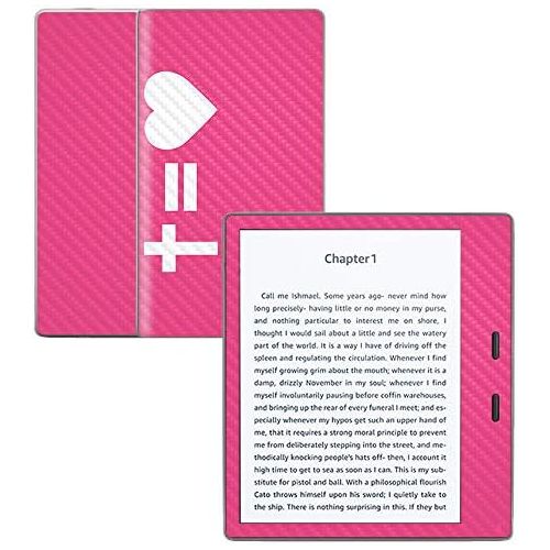  MightySkins Carbon Fiber Skin for Amazon Kindle Oasis 7 (9th Gen) - Cross Equals Love Pink | Protective, Durable Textured Carbon Fiber Finish | Easy to Apply | Made in The USA