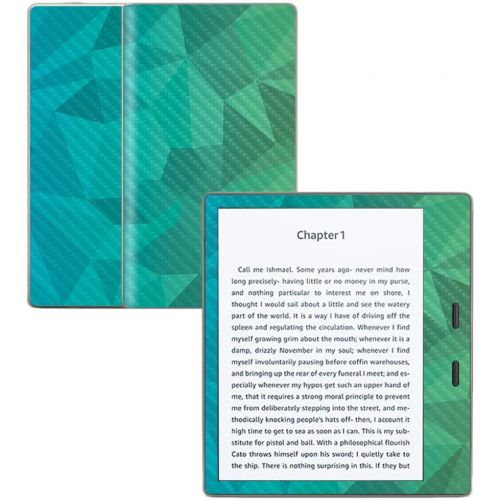  MightySkins Carbon Fiber Skin for Amazon Kindle Oasis 7 (9th Gen) - Blue Green Polygon | Protective, Durable Textured Carbon Fiber Finish | Easy to Apply, Remove, and Change Styles