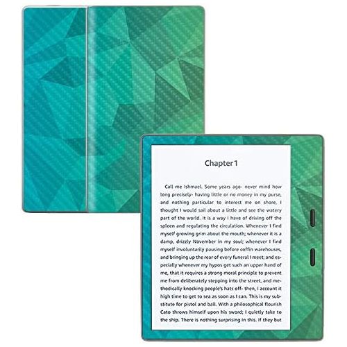  MightySkins Carbon Fiber Skin for Amazon Kindle Oasis 7 (9th Gen) - Blue Green Polygon | Protective, Durable Textured Carbon Fiber Finish | Easy to Apply, Remove, and Change Styles