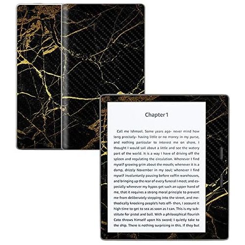  MightySkins Carbon Fiber Skin for Amazon Kindle Oasis 7 (9th Gen) - Black Gold Marble | Protective, Durable Textured Carbon Fiber Finish | Easy to Apply, Remove, and Change Styles
