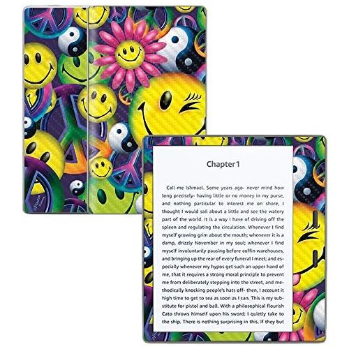  MightySkins Carbon Fiber Skin for Amazon Kindle Oasis 7 (9th Gen) - Peace Smile | Protective, Durable Textured Carbon Fiber Finish | Easy to Apply, Remove, and Change Styles | Made