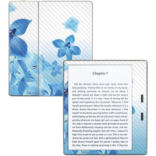  MightySkins Carbon Fiber Skin for Amazon Kindle Oasis 7 (9th Gen) - Blue Flowers | Protective, Durable Textured Carbon Fiber Finish | Easy to Apply, Remove, and Change Styles | Mad