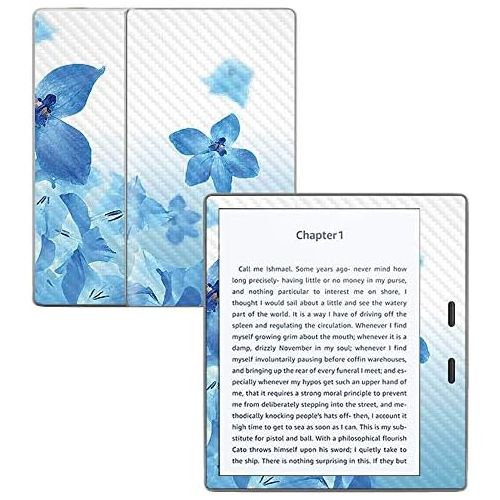  MightySkins Carbon Fiber Skin for Amazon Kindle Oasis 7 (9th Gen) - Blue Flowers | Protective, Durable Textured Carbon Fiber Finish | Easy to Apply, Remove, and Change Styles | Mad