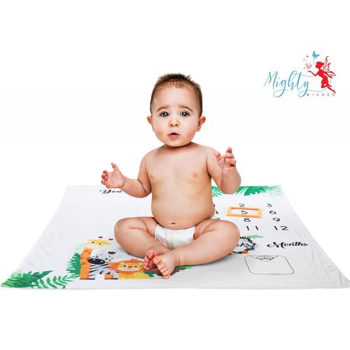  MIGHTY WISHES Baby Monthly Milestone Blanket  Double Sided Soft & Smooth Fleece | Monthly Baby Milestone Blanket Girl & Boy | Month Blanket for Baby Pictures | Baby Shower Registry Gift | Large