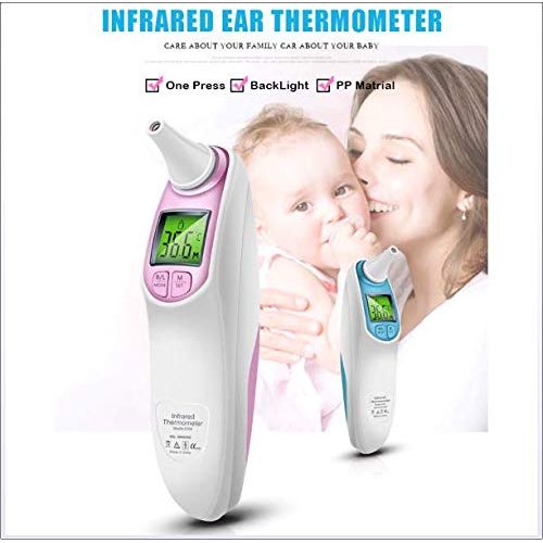  MIJIN Thermometer Digital Infrared IR LCD Baby Forehead and Ear Non-Contact Adult Body Fever Measurement Termometro,Pink