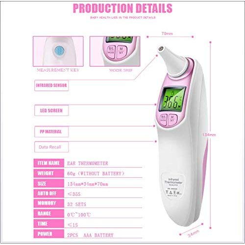  MIJIN Thermometer Digital Infrared IR LCD Baby Forehead and Ear Non-Contact Adult Body Fever Measurement Termometro,Pink