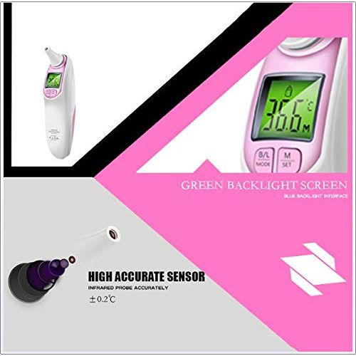  MIJIN Thermometer Digital Infrared IR LCD Baby Forehead and Ear Non-Contact Adult Body Fever Measurement Termometro,Pink