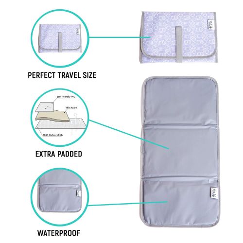  [아마존베스트]MikiLife Baby Portable Changing Pad | Fully Padded for Babys | Foldable Large Waterproof Mat | Travel Mat Station for Toddlers Infants & Newborns (Grey)