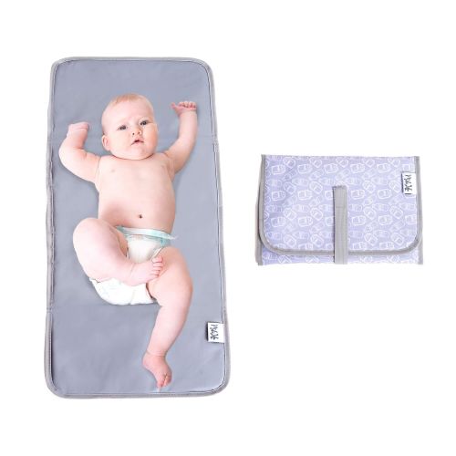  [아마존베스트]MikiLife Baby Portable Changing Pad | Fully Padded for Babys | Foldable Large Waterproof Mat | Travel Mat Station for Toddlers Infants & Newborns (Grey)