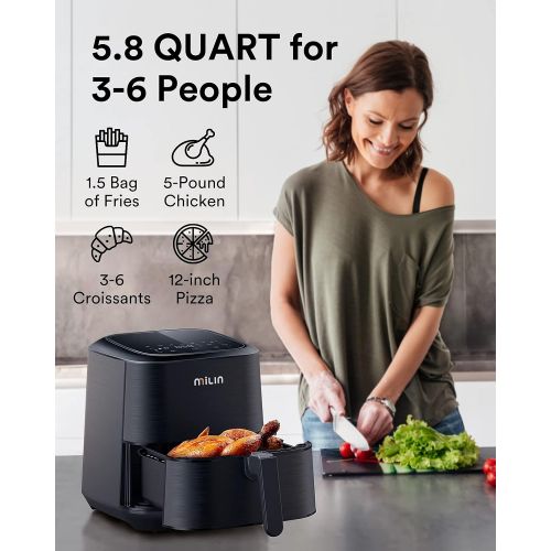  [아마존베스트]MILIN Air Fryer 5.8 Quart, 1700-Watt Electric Hot Airfryers Oven with LED Digital Screen and Temperature Control, 7 Presets, Nonstick Basket, 100 Recipes & ETL Certified