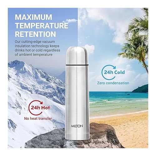  Milton Thermosteel Flip Lid 750, Double Walled Vacuum Insulated Thermos 750 ml | 25 oz | 24 Hours Hot and Cold Water Bottle with Cover, Stainless Steel, BPA Free, Leak Proof | Silver