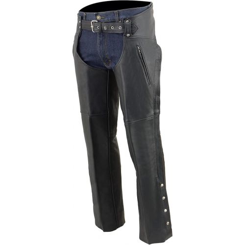  Milwaukee ML1190-BLK-XL Zippered Thigh Pocket Leather Chaps, XL, Black