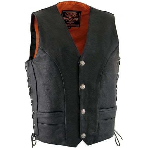  Milwaukee Mens 1.4mm Naked Cowhide Leather Laces Vest (Black, Size 56)
