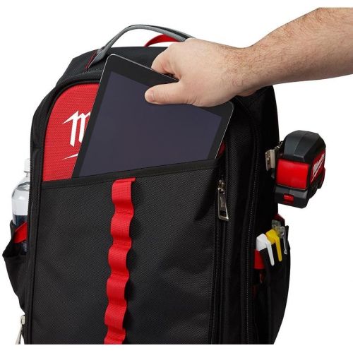  MILWAUKEES Milwaukee Low Profile Jobsite Backpack Made of 1680D Ballistic Material, Reinforced Base, with 22 Total Pockets, Sternum Strap and Tape Measure Clip, 5x more Durable and 2x MORE Pa