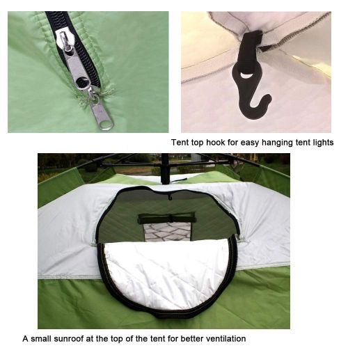  MIMI KING Dickes Zeltlager 2 Personen Warm Cotton Fabric Windproof Zelt mit Skylight Durable Portable fuer Wanderreise Backpacking,Green+White