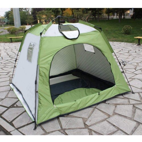  MIMI KING Dickes Zeltlager 2 Personen Warm Cotton Fabric Windproof Zelt mit Skylight Durable Portable fuer Wanderreise Backpacking,Green+White