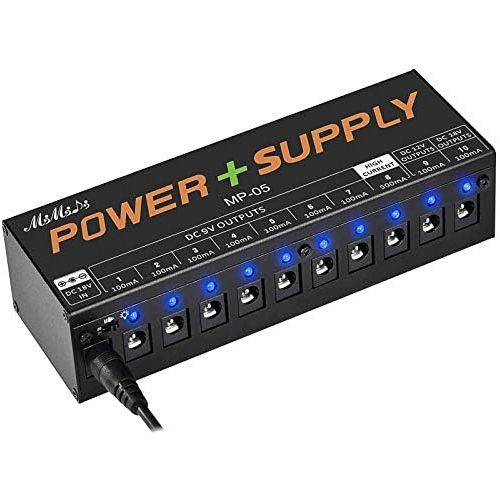  Guitar Pedal Power Supply, MIMIDI MP-05 Adapter Station, Effect Pedal Adapter 10 Isolated DC Outputs for 9V/12V/18V Effect PedalBoard