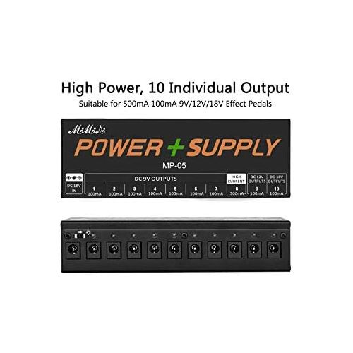  Guitar Pedal Power Supply, MIMIDI MP-05 Adapter Station, Effect Pedal Adapter 10 Isolated DC Outputs for 9V/12V/18V Effect PedalBoard