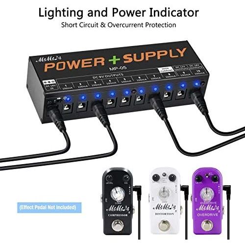  Guitar Pedal Power Supply, MIMIDI MP-05 Adapter Station, Effect Pedal Adapter 10 Isolated DC Outputs for 9V/12V/18V Effect PedalBoard