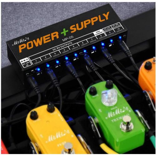  Guitar Pedal Power Supply, MIMIDI MP-05 Adapter Station, Effect Pedal Adapter 10 Isolated DC Outputs for 9V/12V/18V Effect PedalBoard