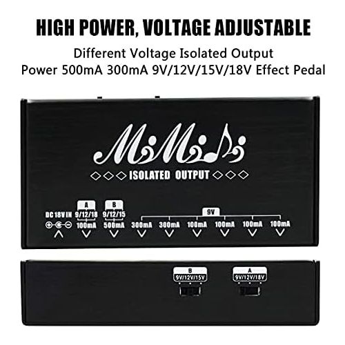  MIMIDI Guitar Pedal Power Supply,Adapter Station,8 Isolated DC Output for 9V/12V/15V/18V Effect Pedal Board with Short Circuit Protection …