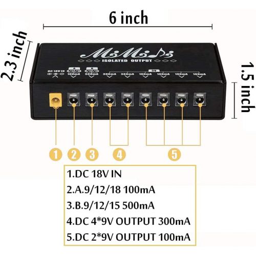  MIMIDI Guitar Pedal Power Supply,Adapter Station,8 Isolated DC Output for 9V/12V/15V/18V Effect Pedal Board with Short Circuit Protection …