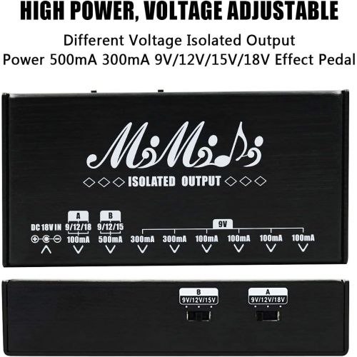  MIMIDI Guitar Pedal Power Supply,Adapter Station,8 Isolated DC Output for 9V/12V/15V/18V Effect Pedal Board with Short Circuit Protection …