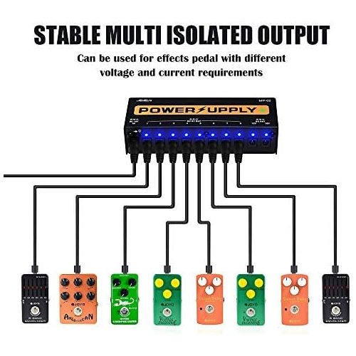  Guitar Pedal Power Supply, MIMIDI Effect Pedal Adapter 10 Isolated MP-02 Adapter Station, DC Outputs for 9V/12V/18V Effect PedalBoard …
