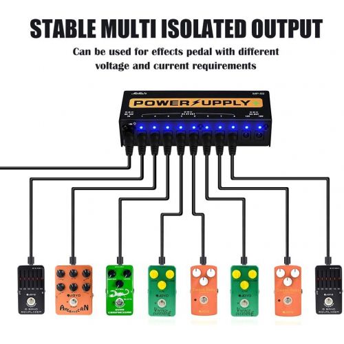  Guitar Pedal Power Supply, MIMIDI Effect Pedal Adapter 10 Isolated MP-02 Adapter Station, DC Outputs for 9V/12V/18V Effect PedalBoard …