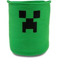 Minecraft Green Creeper Woven Cotton Rope Hamper Storage Basket For Laundry, Dirty Clothes Organizer