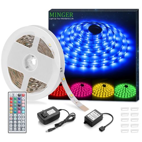  MINGER RGB LED Strip Lights, Non-waterproof 16.4ft SMD 5050 Rope Lighting Color Changing with RF Remote Controller & 12V Power Supply, Flexible LED Tape Lighting Strips for Home Ki